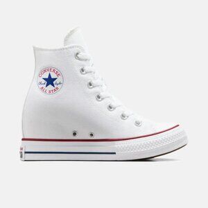Converse White High-Top Sneakers with Red and Blue Accents